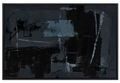 Large 48x72 inch vertical abstract painting titled Asphalt Rain. Features a moody, dark composition with heavy layers of charcoal and obsidian black, textured with vertical "rain-like" drips and sharp, crystalline highlights of icy silver-blue.