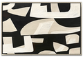 Large 48x72 inch vertical abstract painting titled Basalt Grid. Features a rigid, architectural composition of large, rectangular blocks in charcoal black and off-white, with heavy impasto texture and a sculptural, chiseled finish.