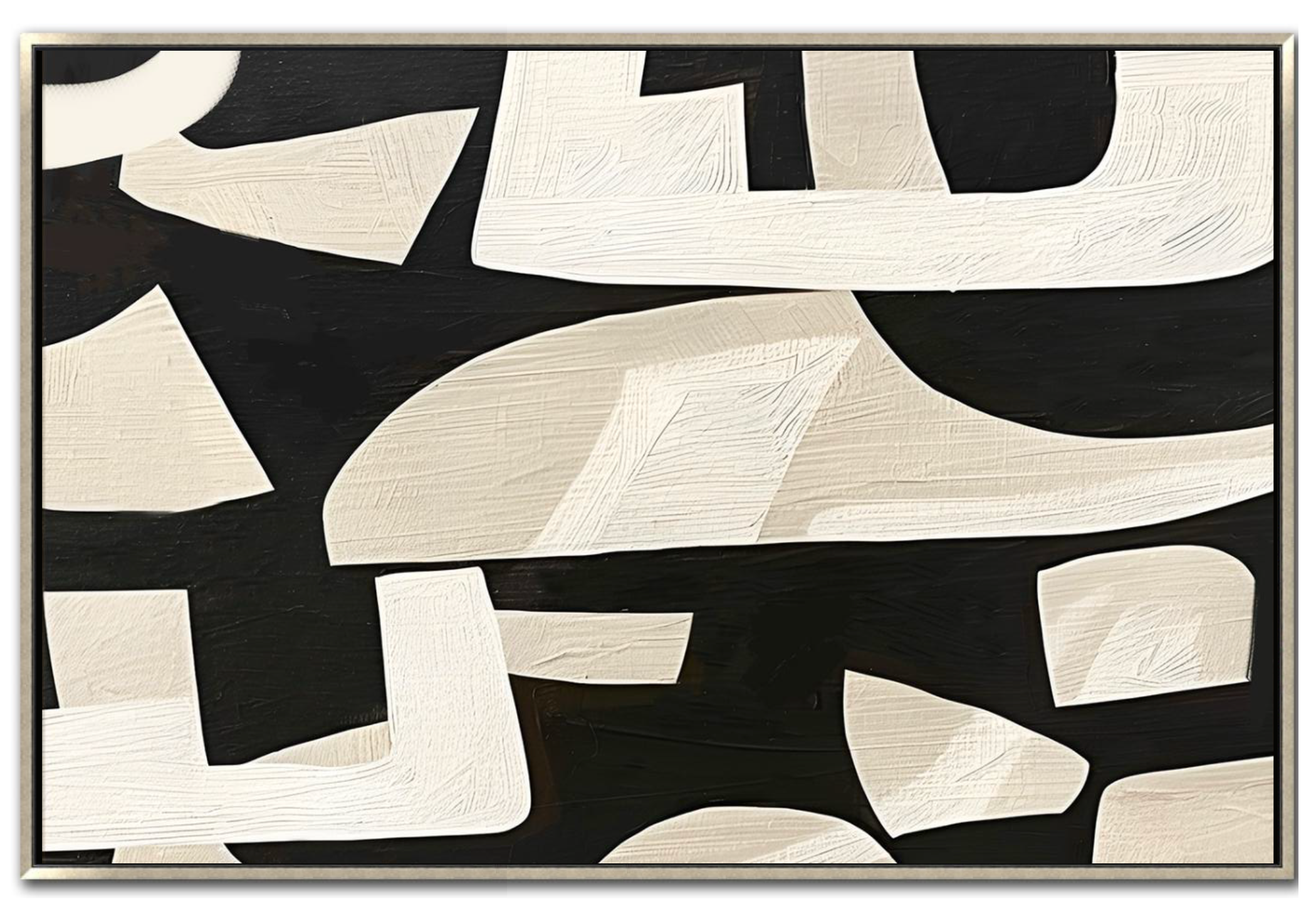 Large 48x72 inch vertical abstract painting titled Basalt Grid. Features a rigid, architectural composition of large, rectangular blocks in charcoal black and off-white, with heavy impasto texture and a sculptural, chiseled finish.