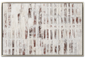 Large 48x72 inch vertical abstract painting titled Carbon Tide. A bold, high-contrast composition featuring a diagonal division of thick, charcoal-black textured paint meeting a heavily layered, sculptural white and light grey section.