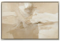 Large abstract painting, soft champagne and beige tones, ethereal misty texture, warm neutral canvas art for calming decor.