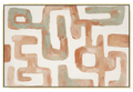 Large 48x72 inch horizontal abstract painting titled Structural Flow. Features a continuous, winding path of thick, textured brushstrokes in sage green, terracotta, and tan over a minimalist cream background.