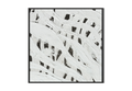 Large 60x60 inch square abstract painting titled Tectonic. Features a high-contrast monochromatic composition with thick, white impasto horizontal sweeps layered over deep black vertical forms.