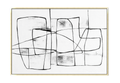 Large 40x60 inch horizontal abstract painting titled Tangle II. Features a minimalist monochromatic design with clean, intersecting black lines forming geometric shapes over a bright white background.