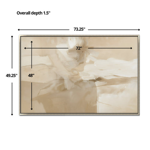 Size and scale chart for the Champagne-Haze abstract painting. Shows dimensions of 48x72 inches and an overall depth of 1.5 inches.