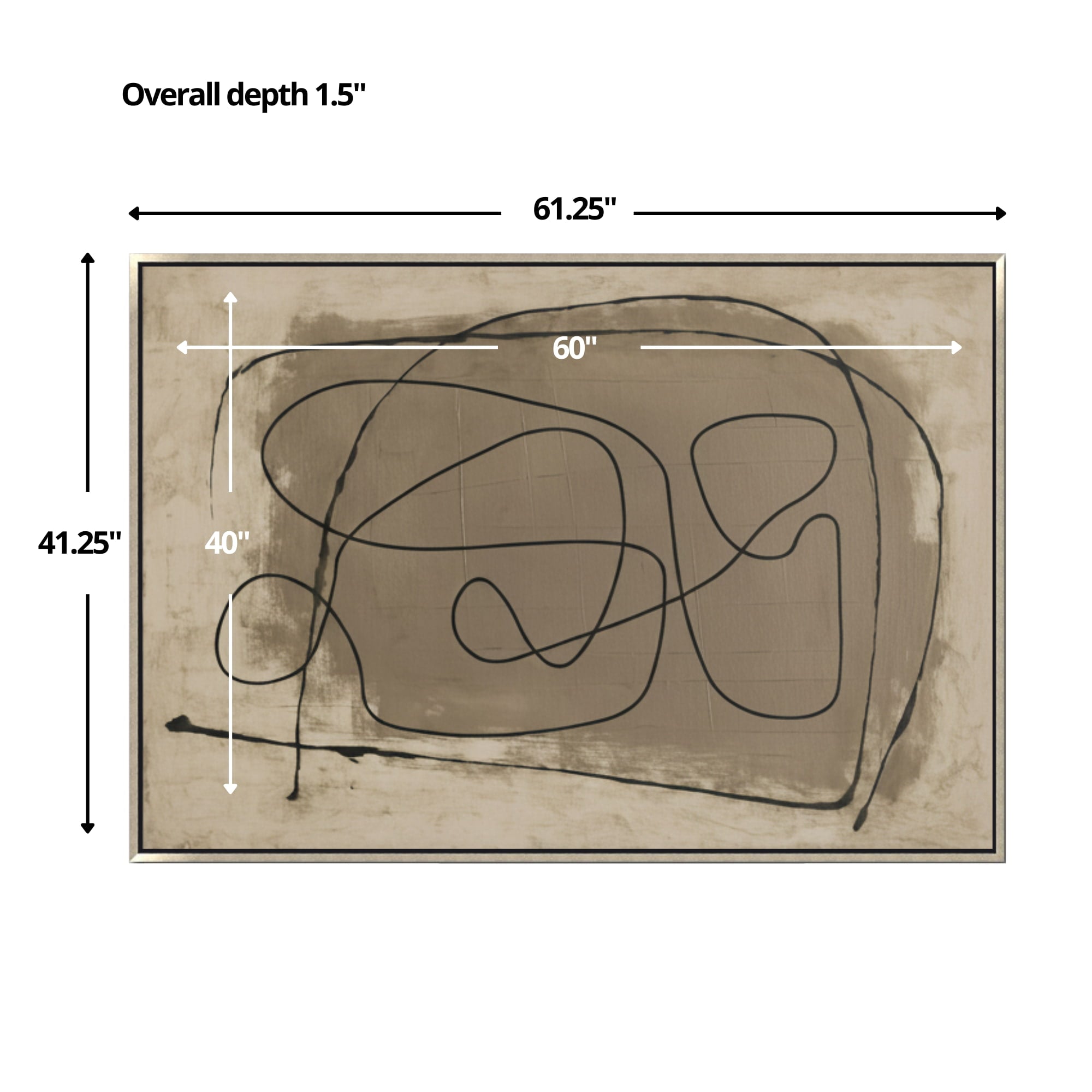 Size and scale chart for the The-Unspoken abstract painting. Shows dimensions of 48x72 inches and an overall depth of 1.5 inches.